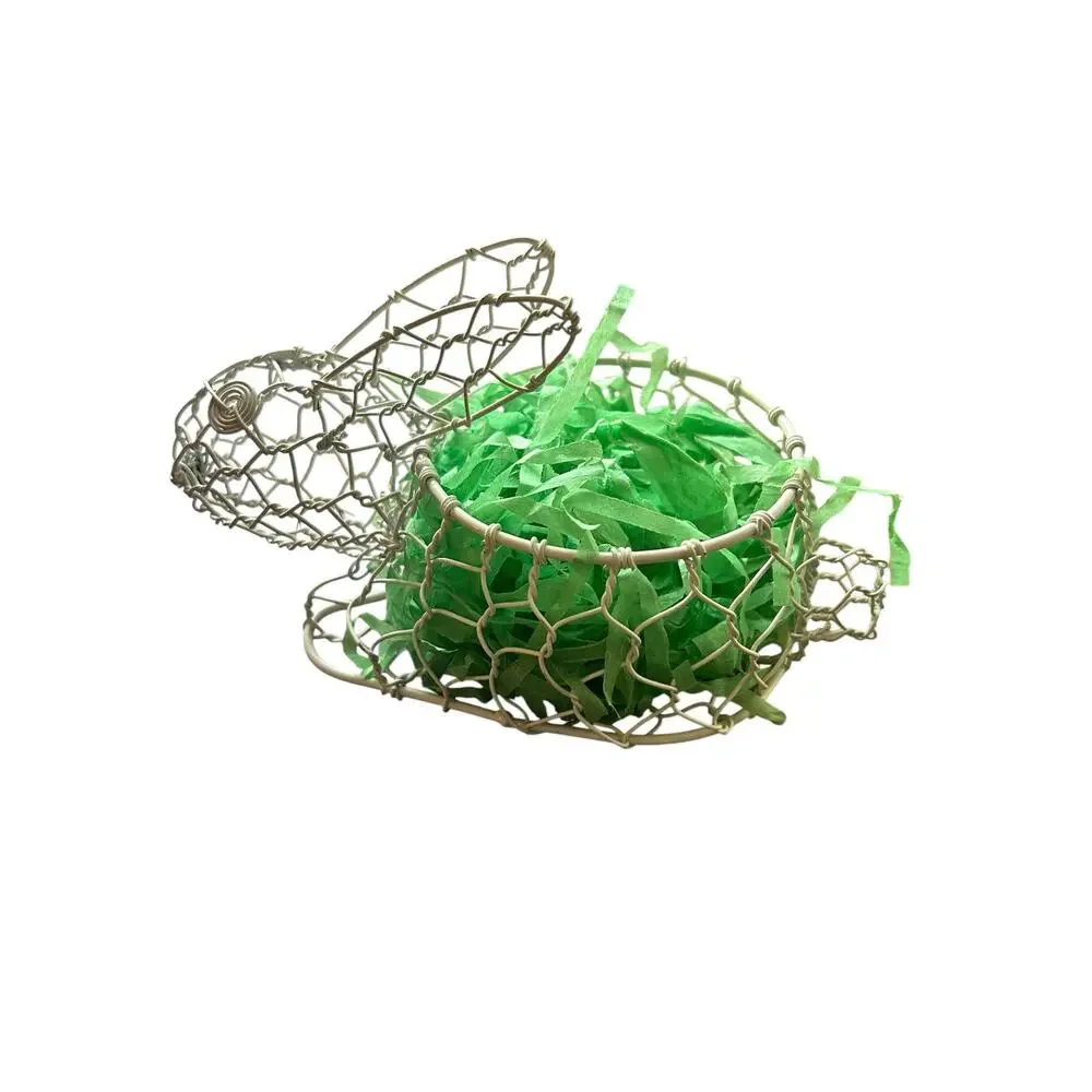 Vintage 90s Shabby Chic Modern FarmhouseWire Easter Bunny Basket – 7” Long